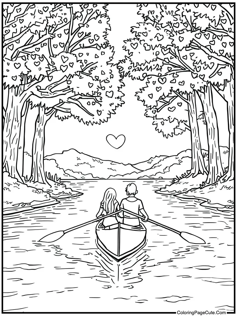 Boat rowing romantic lake