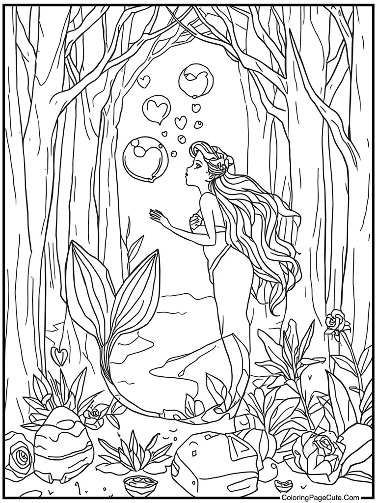 Mermaid blowing bubble kiss