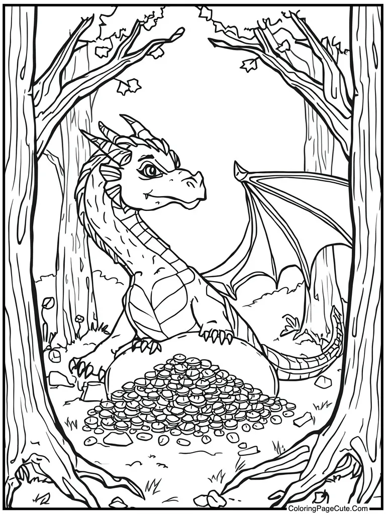 Dragon protecting gold hoard