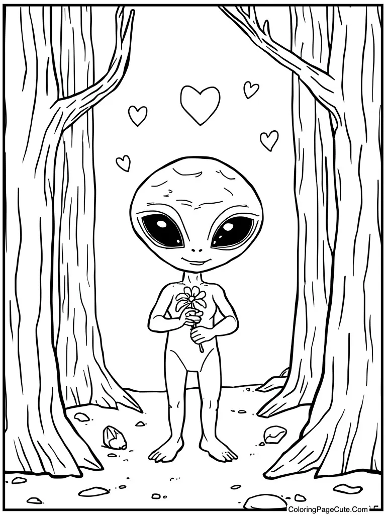 Alien holding space flower