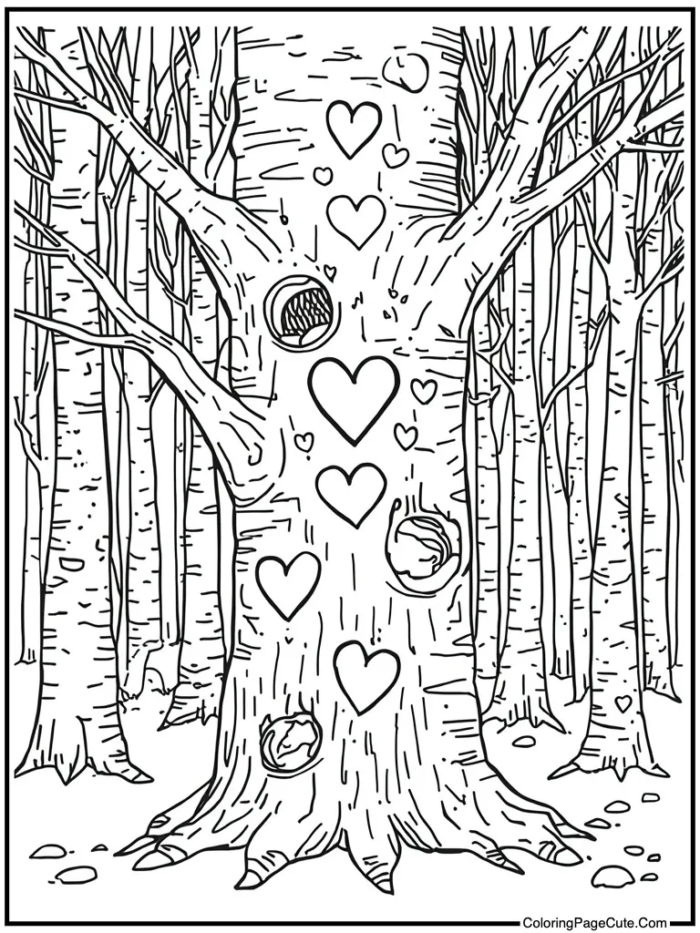 Tree carved initials bark