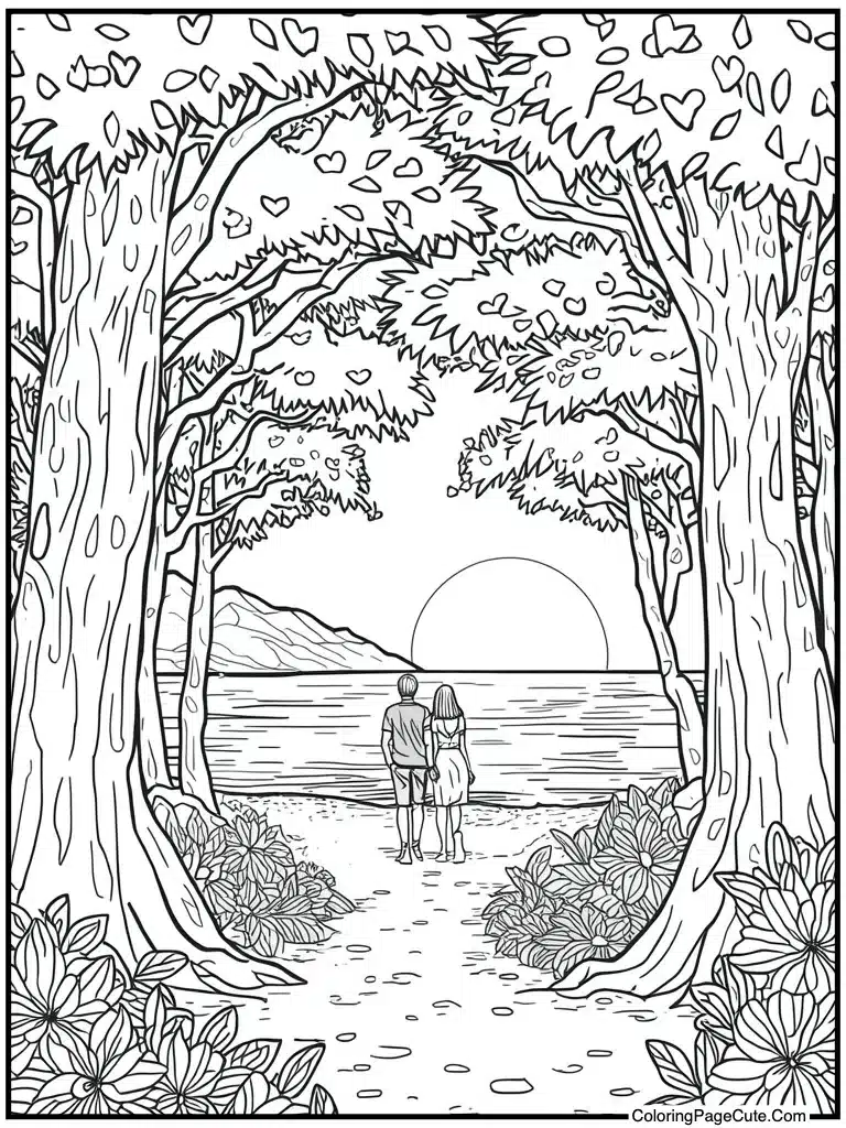 Sunset beach romantic walk