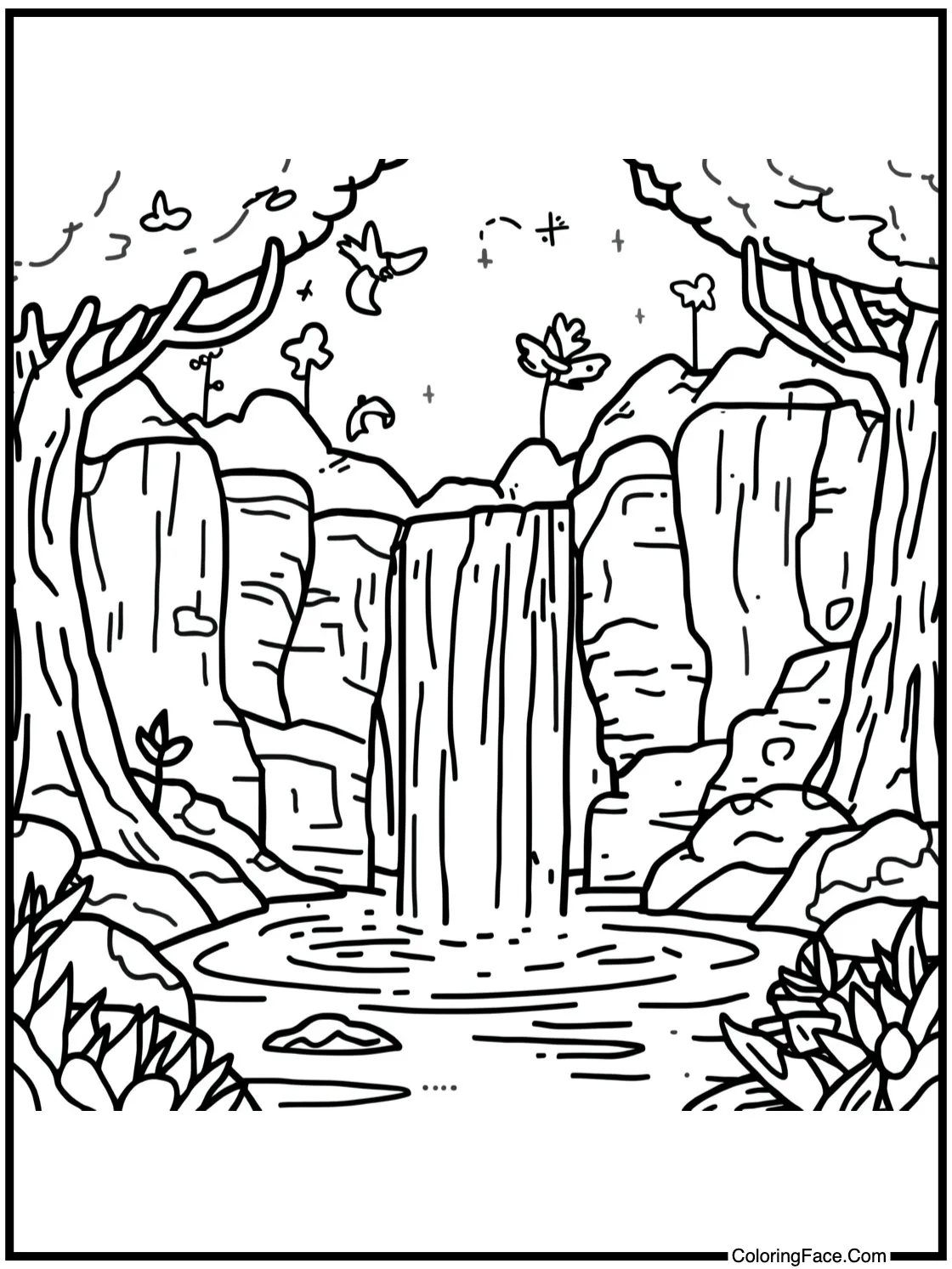 magical waterfall scene